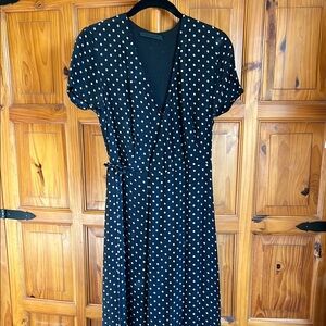 Jenni Kayne Navy Midi Wrap Dress with White Polka Dots